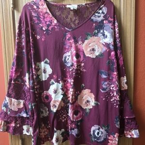 Carol Rose Plum Floral Lace Blouse